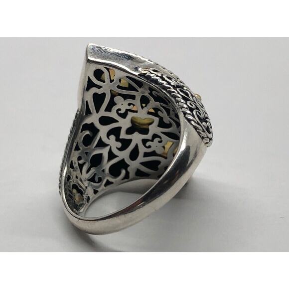 18k Gold and Sterling Silver Ring 925 Size 9.5 Bali Opal Scroll M ID signed - Picture 8 of 9